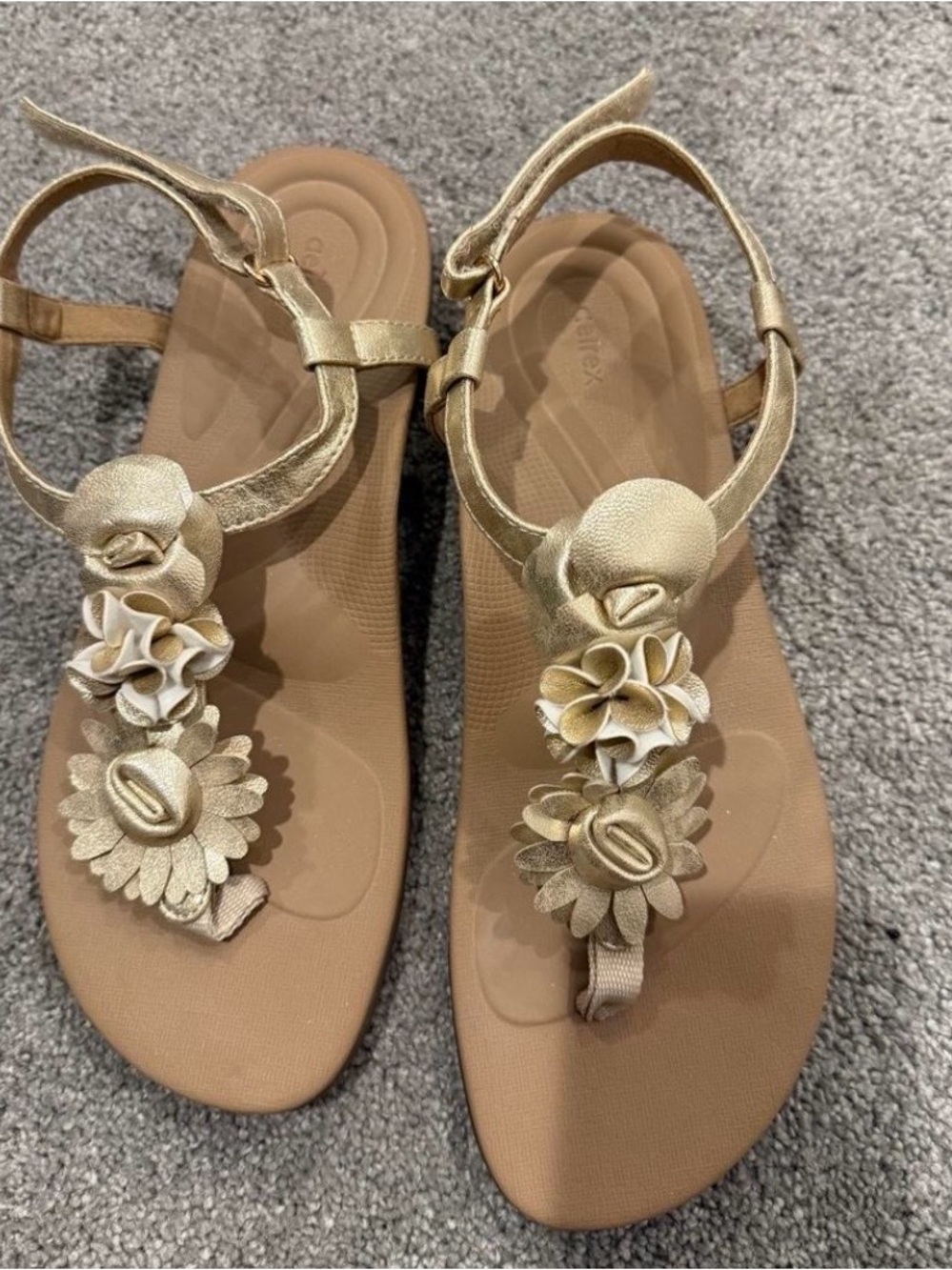 Aetrex metallic gold floral sandals